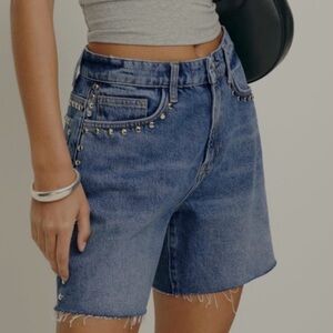 Reformation - Raye Mid-rise Studded Blue Denim Shorts - Size 28